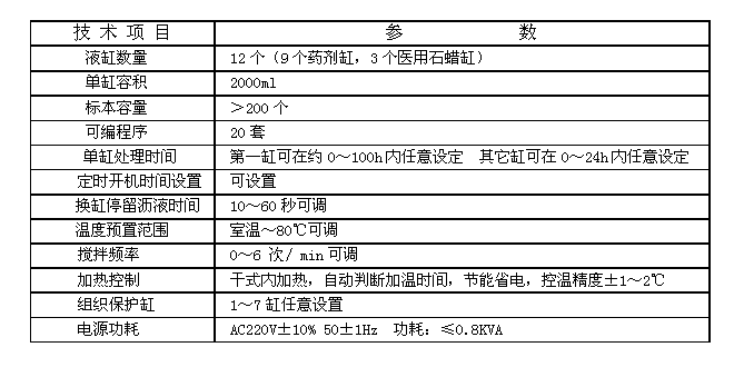 病理自動組織脫水機技術參數(shù)