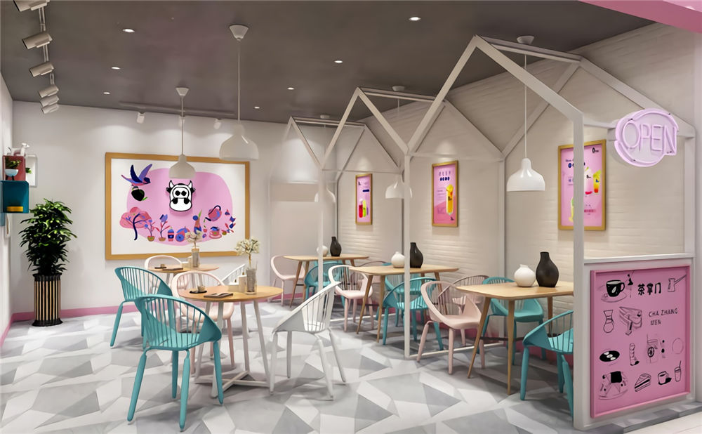 鄭州酸奶牛奶茶店裝修公司設(shè)計案例