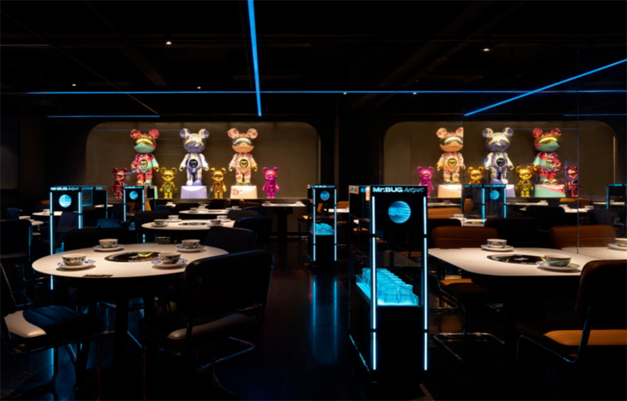 時尚潮酷賽博朋克風(fēng)牛蛙火鍋店裝修設(shè)計方案(圖2)